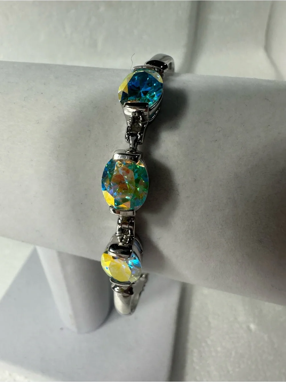 Badavici Sterling Silver 925 Multicolor Oval Topaz Bangle Bracelet Signed